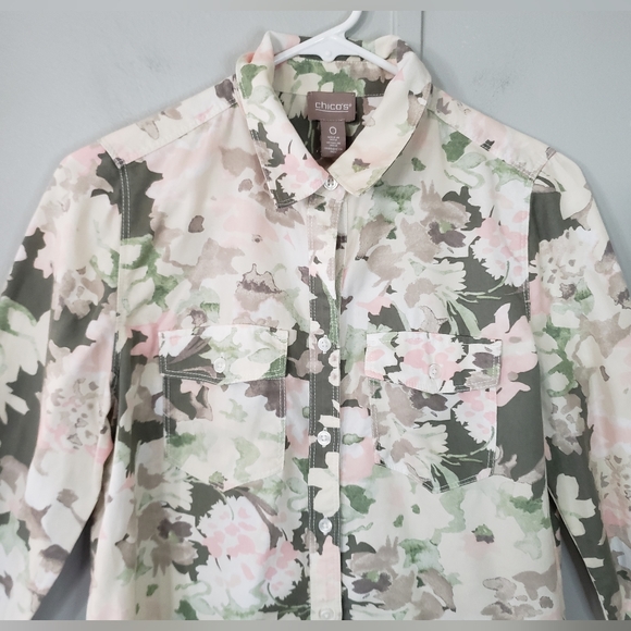 Chico's Garden Camo Soft Utility Button Down Shirt - Picture 4 of 13